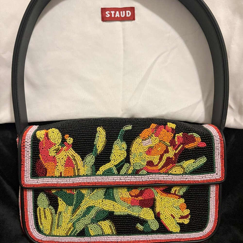 Hard to find - STAUD Black Floral Tommy Beaded Bag